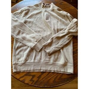 Tasso Elba Mens Quarter Zip Pullover Sweater Tan Ribbed Cotton Large